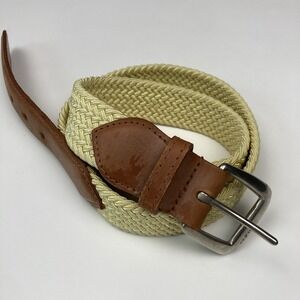 Polo Ralph Lauren Tan Woven Belt Sz‎ 30 Cotton Blend Leather Trim USA